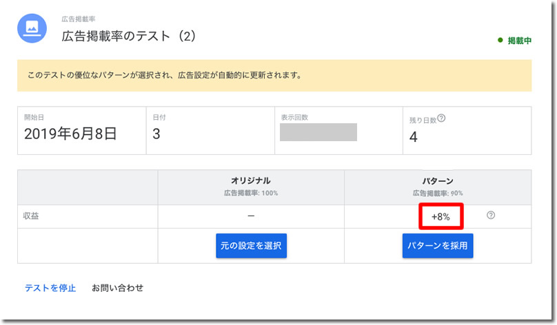 テスト３日目：＋８％