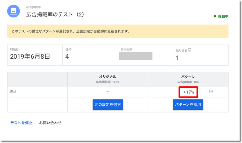 テスト４日目：＋１７％